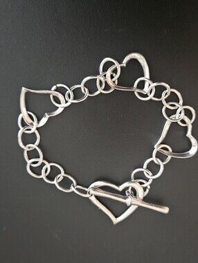 Vintage Sterling Silver Heart Link Bracelet Toggle Clasp